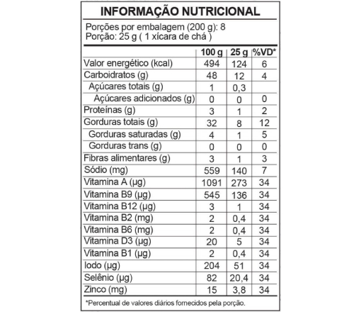 Tabela nutricional